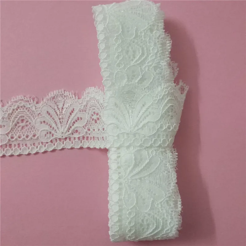 

3cm Stretch Lace 200 Yards Trim DIY Sewing Applique For Lace Dress French One Side Scallop Lace Fabric Elastic Lace Tape