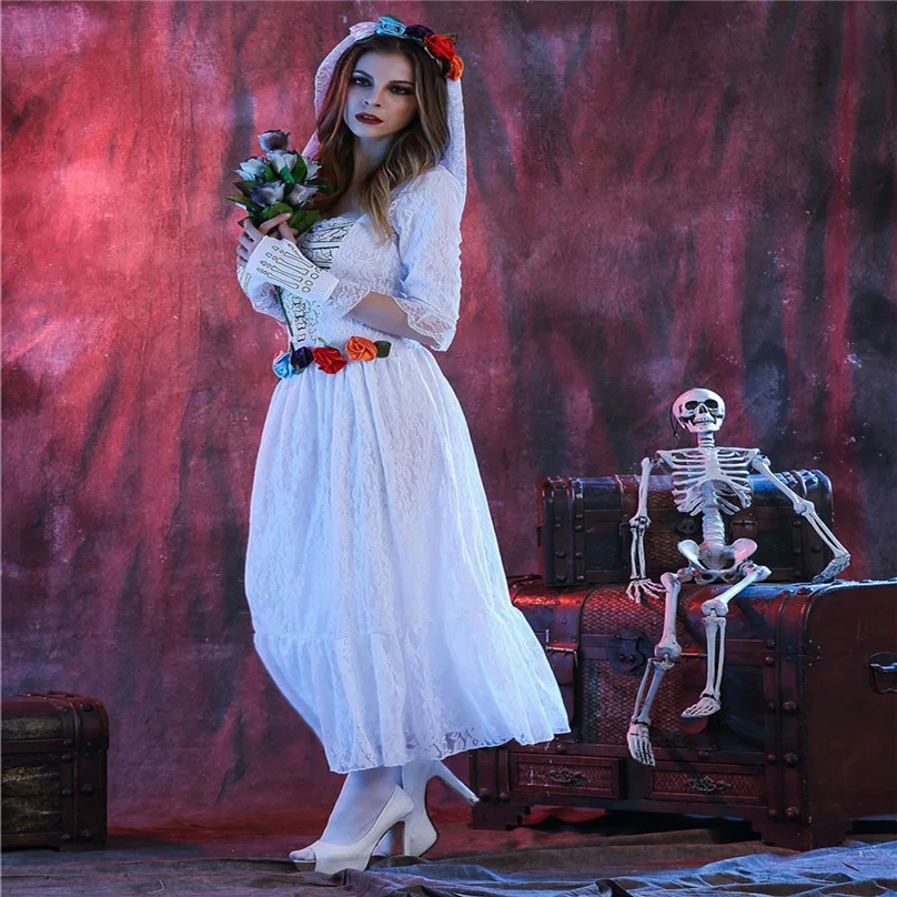 Хэллоуин косплей фантазии платье 2019 Новый Безумный белый Труп невесты костюм для