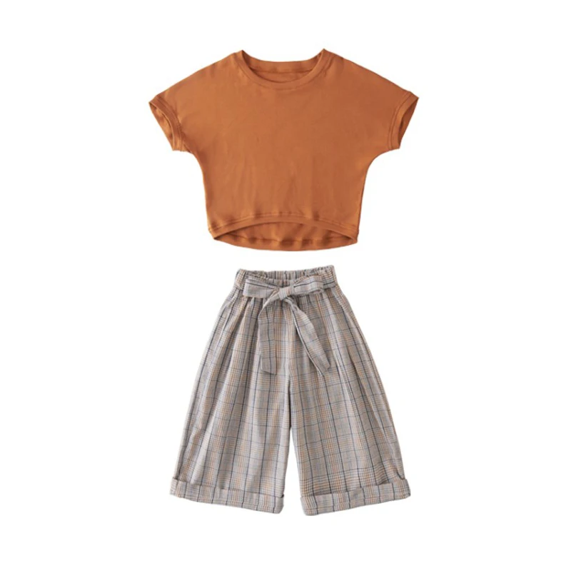 2020 summer Teenager Girls Clothes Cotton T shirt &amp Plaid shorts Trousers 6 7 8 10 5 12 Year Outfits Summer School | Детская одежда