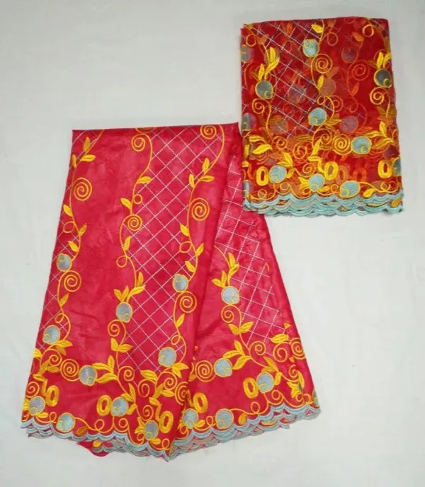 Barzun Riche ткань с фуксия красным кружевом вышитые жаккардовые ткани африканском