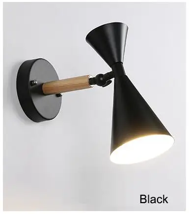 Black MEWELL E27 светодиодный настенный светильник современный деревянный светодиодный настенный светильник для коридора кафе коридора Настенные светильники для спальни с металлическим абажуром - Цвет абажура: Black