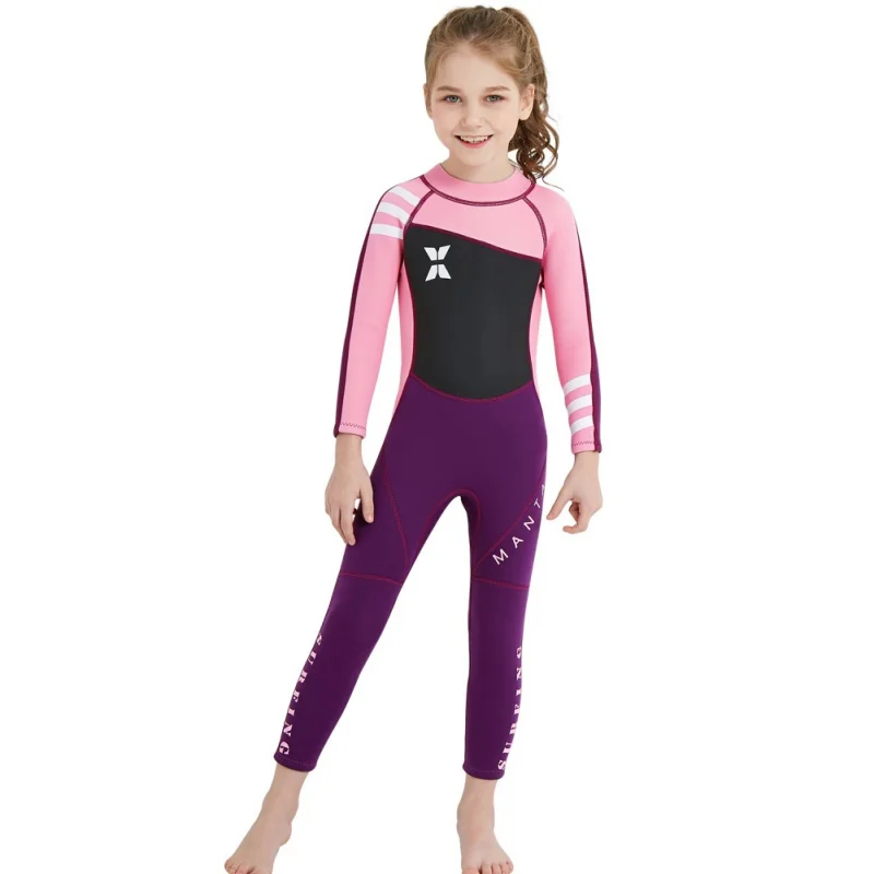 2.5MM Neoprene Kids Diving Suit Long Sleeve Wetsuit girls UV protection One-piece Sleeves Keep Warm Swimwear | Спорт и развлечения