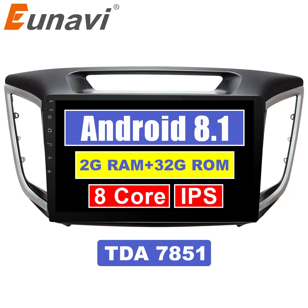 Eunavi 10.1 inch 2din Android 8.1 car radio gps player For multimedia ix25 hyundai creta navigation stereo video audio pc | Автомобили и