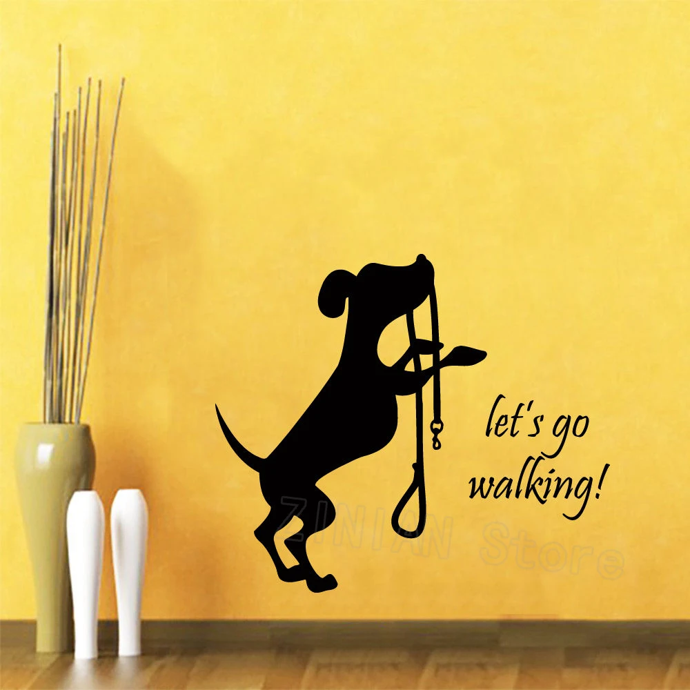 Собачий поводок настенные наклейки цитата Let's Go Walking Pet Shop Виниловая наклейка