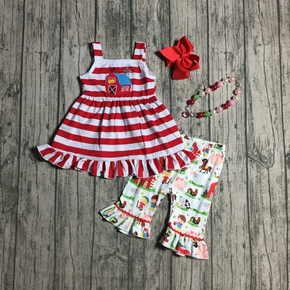 new arrival Baby girls children clothes farm barn yard kids capris outfits red stripe cotton ruffles boutique match accessries | Мать и