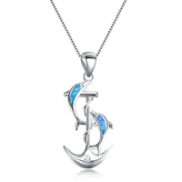 fashion lucky dolphin anchor personality pendant necklace blue fire opal charm necklaces for women statement wedding jewelry