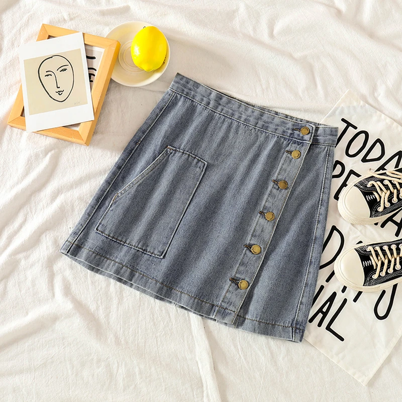 Casual High Waist Pencil Denim Skirts Women's Skirt High Street Single-breasted Female Jeans Skirt faldas mujer moda