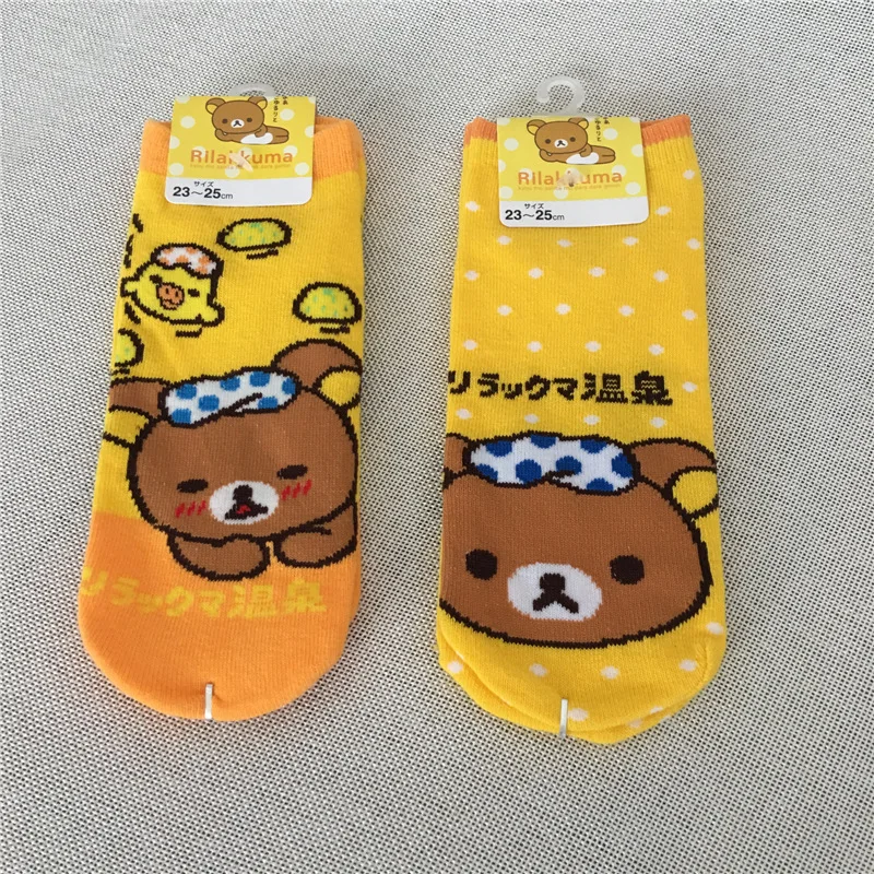 Мультфильм животных Rilakkuma cos Носки с милым медведем, Забавный Новинка женские весенние, летние носки удобная обувь из дышащего материала желтый хлопковые короткие носки