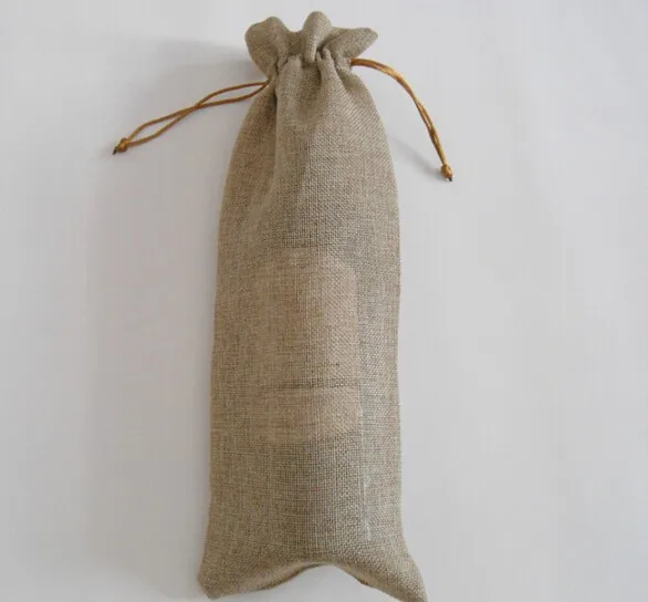 

300pcs Jute Wine Bottle Bags Champagne Covers Linen Drawstring Christmas Wedding Party Gift Pouches Packaging