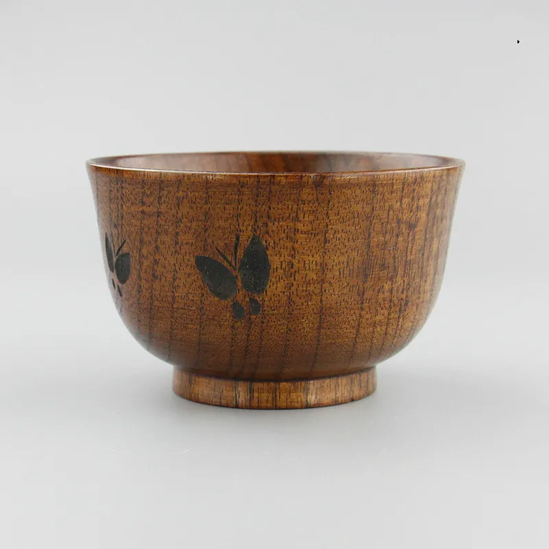 Креативная деревянная чаша в японском стиле с принтом бабочки домашняя для риса
