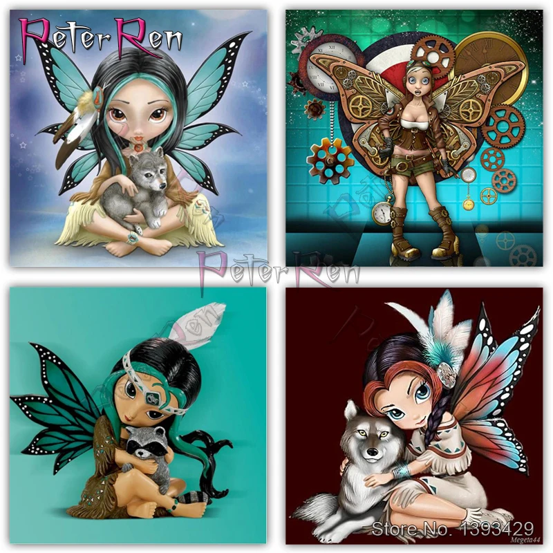 Квадратная круглая Алмазная Вышивка Питер Рен с бабочкой фея девушка 5d мозаика