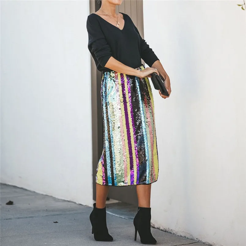 Женская юбка с блестками высокой талией для вечеринки 2019 | одежда