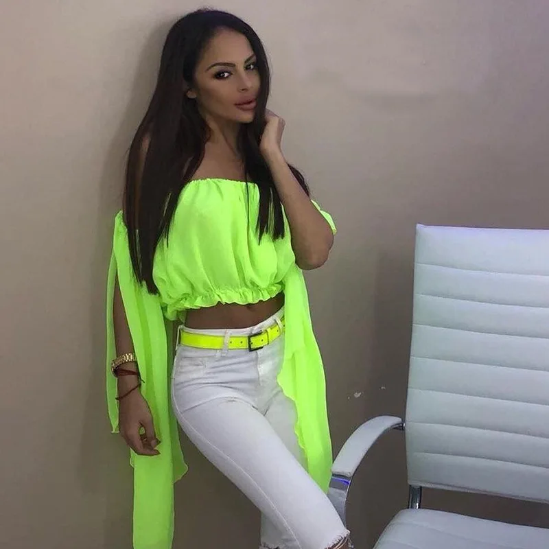 Ursohot шифоновая блузка с открытыми плечами и длинным рукавом рубашки для женщин
