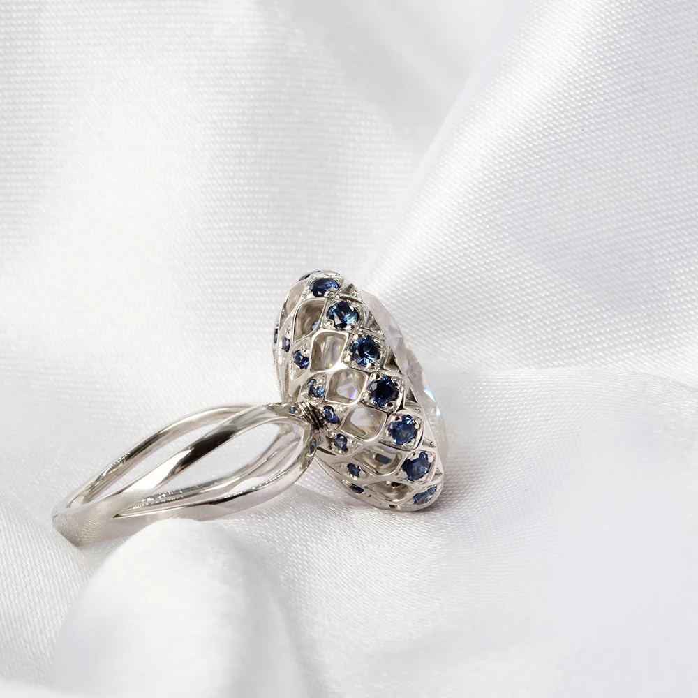 7CTW 14 мм овальное кольцо для помолвки и свадьбы Moissanite Natual Sapphire двойное Halo Кольцо из