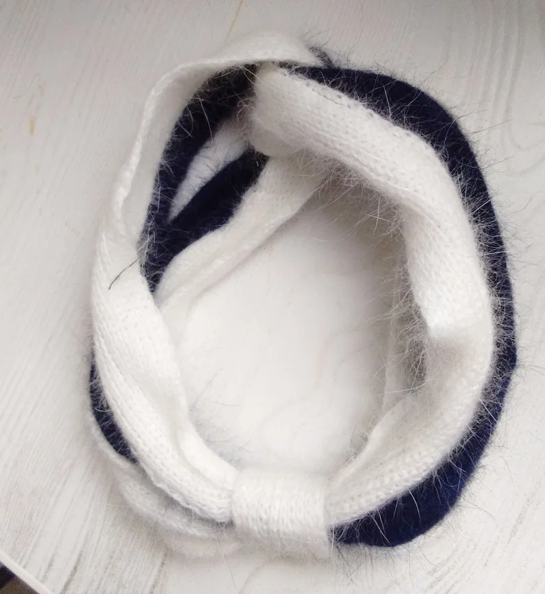 Womens Turban Headband Striped Rabbit Fur Twist Bow Knot Headwrap |