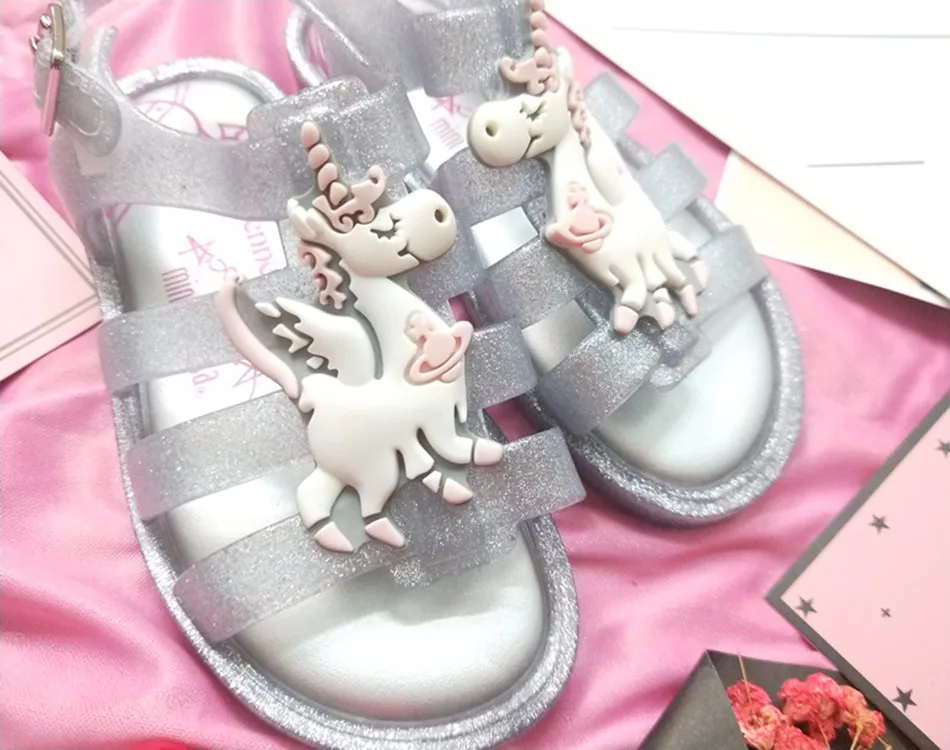 Mini Melissa/2019 Детские босоножки в римском стиле с единорогом Мелисса детская обувь
