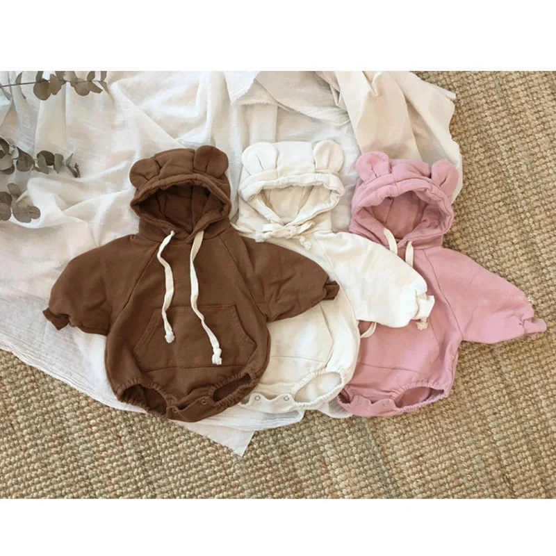Детские милые корейские Bebes Комбинезон Мишка уши с вельветовые мягкие посылка для маленьких мальчиков комбинезон милый Животные мальчиков комбинезон Костюмы