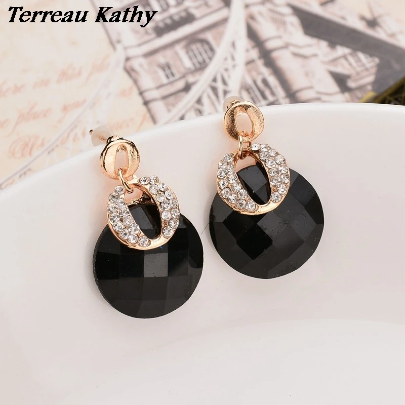 Terreau Kathy Новые вечерние серьги Модные хрустальные круглые Синие Большие