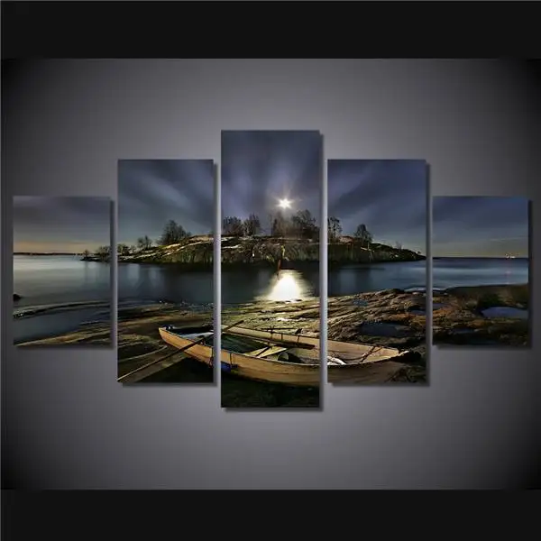 Картина с Hd принтом ночная Лодка на море холсте декор для комнаты печать постер