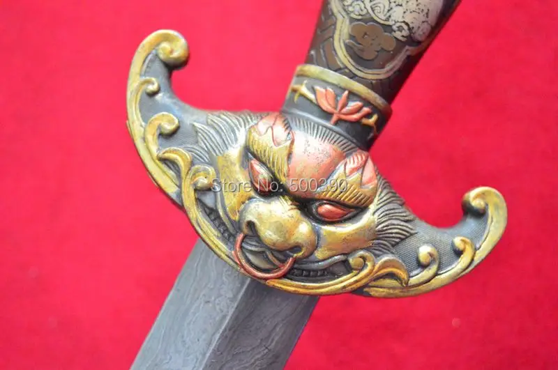 Винтажный Китайский Меч WUSHU катана заточенное лезвие из дамасской стали медный