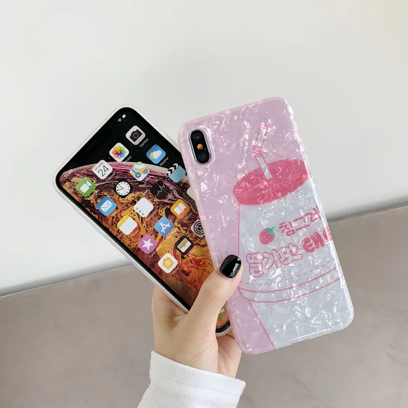 Корея девушка розовый клубника напиток iPhone exsmax Чехол для мобильного телефона