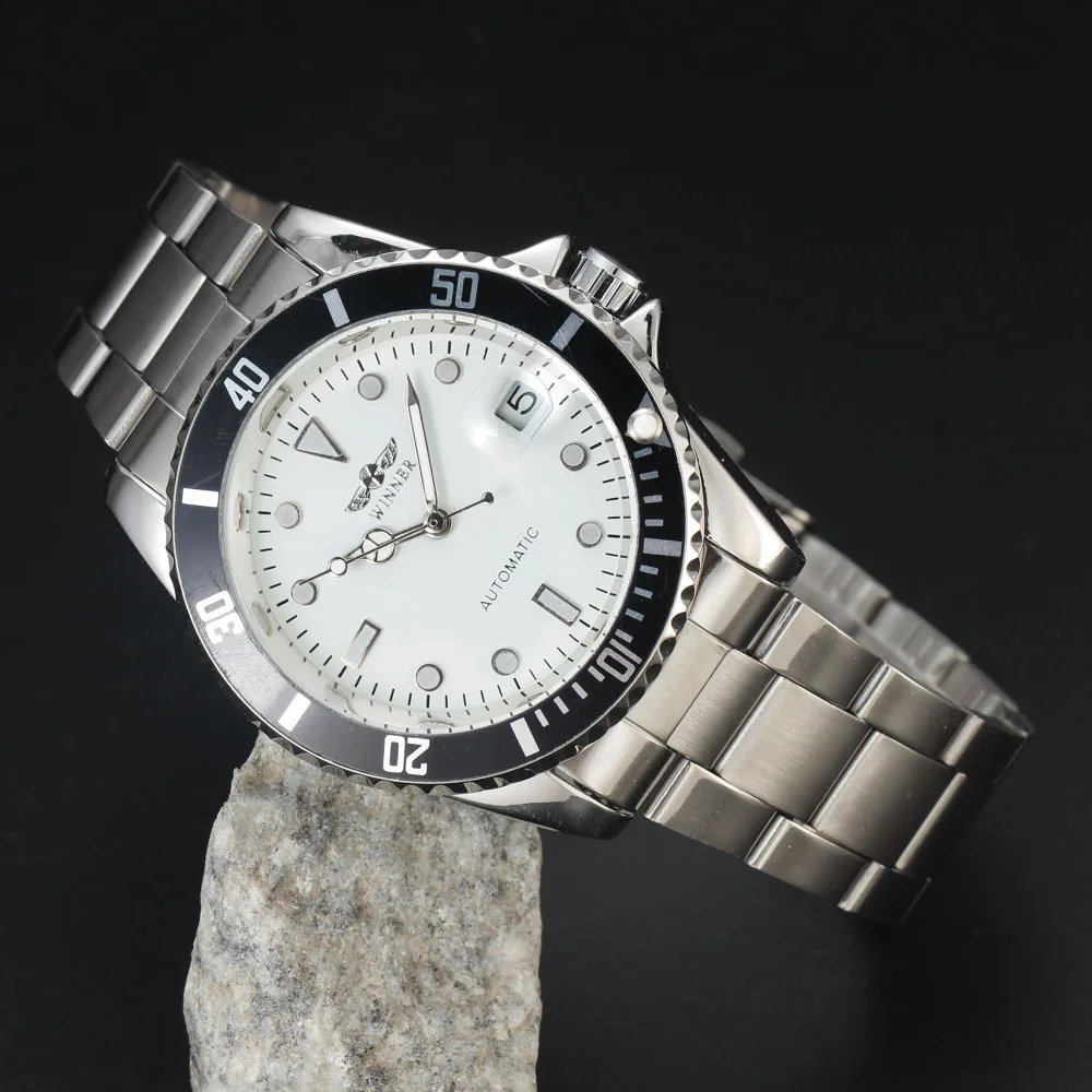 WINNER классические часы со стальным ремешком и хронографом с поворотным корпусом