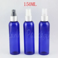150ml blue round shoulder plastic bottle with silver spray pump 150cc makeup sub bottling toner water packaging bottle