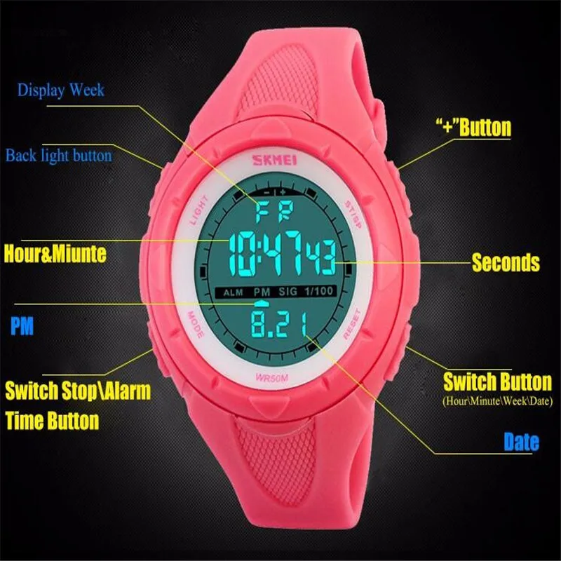 Часы женские спортивные водонепроницаемые со светодиодной подсветкой в стиле