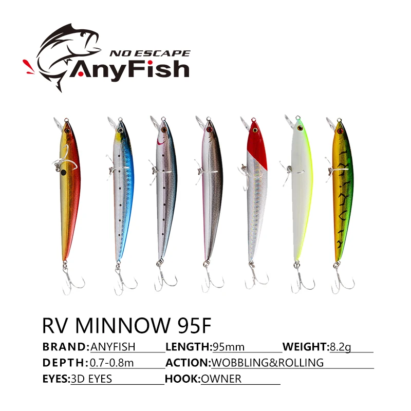 Рыболовная приманка ANYFISH RV MINNOW 95F 9 5 см 8 2 г жесткая с рыболовными крючками