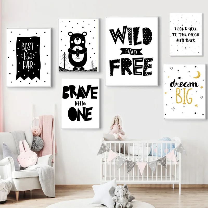 

Baby Nursery Wall Art Bear Canvas Poster Print Cartoon Positive Love Quote Painting Nordic Style Children Room Decor Picture