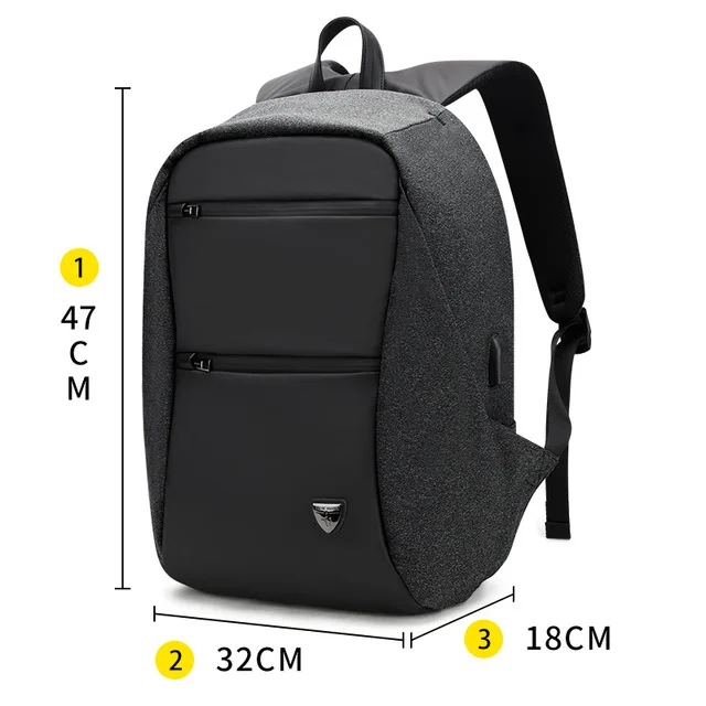 ARCTIC HUNTER 00207 модный рюкзак с защитой от кражи, мужской рюкзак для ноутбука, 15,6 дюймов, водонепроницаемый рюкзак с зарядкой через usb для путешествий, рюкзаки для подростков - Цвет: no lock black