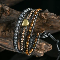 love bracelet jewelry handmade wrap bracelet heart natural stone bracelet tiger eye 3 strands leather rope woven bracelet
