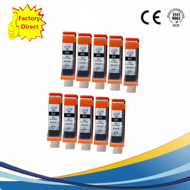 10BK PGI 750 PGI750 PGI-750 PGI-750XL CLI-751 Замена чернильных картриджей для MG-6470 MG-7170 MX-727 MX-927 IP-7270 IP-8770 - Цвет: 10BK