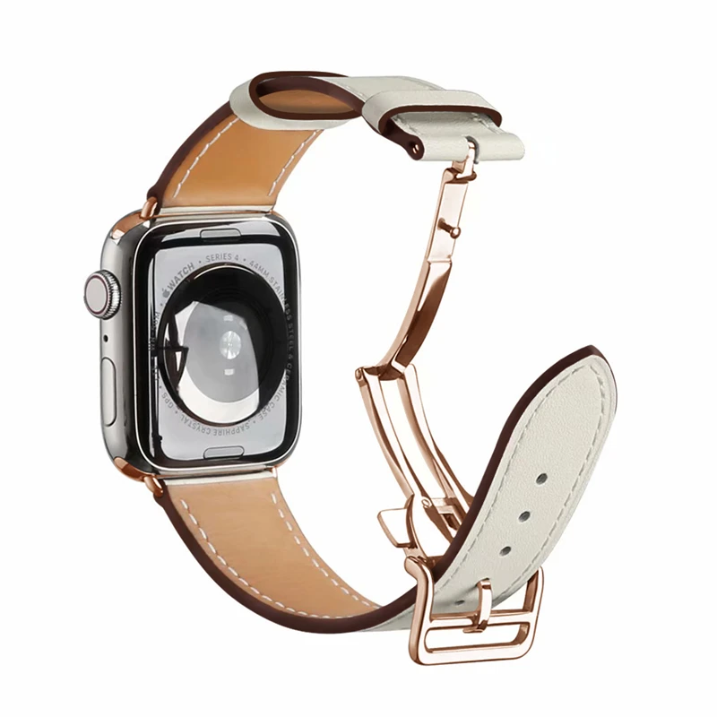 Herm Logo, розовое золото, натуральная кожа, один тур, браслет для часов Apple Watch Series 5 4 44/40 мм, замена для iWatch
