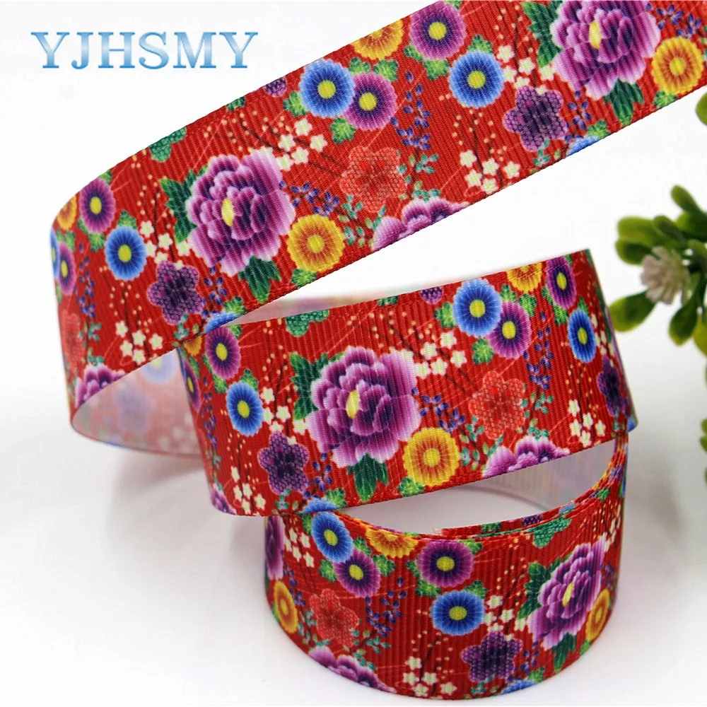 Лента с цветочным принтом YJHSMY 1712085 25 мм 10 ярдов|flower ribbon|10 yarddiy handmade |