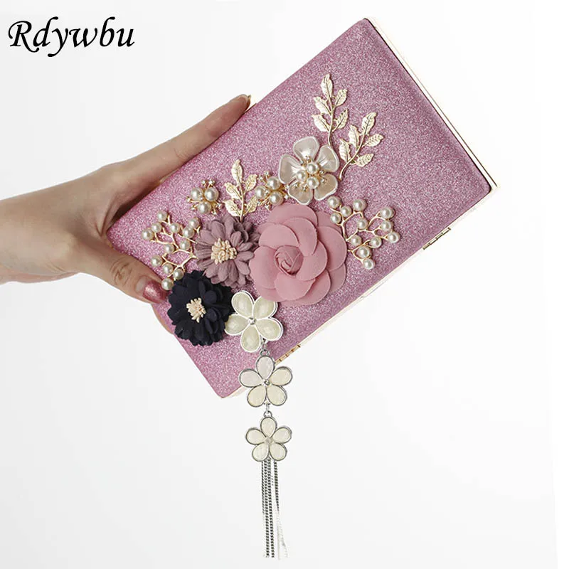 

Rdywbu вечерние сумочки ручной работы с цветочным рисунком 2018, новая модная цепочка с жемчугом, свадебные клатчи, женские вечерние сумочки с би...