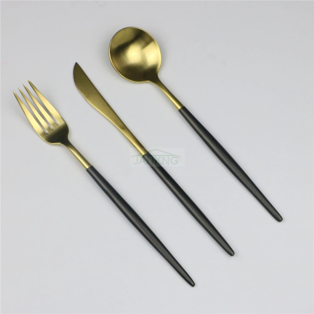 

JANKNG 20-Piece Dinnerware Set Service for 4 Rose Gold Black 304 Stainless Steel Cutlery Knife Fork Silverware Dinner Tableware