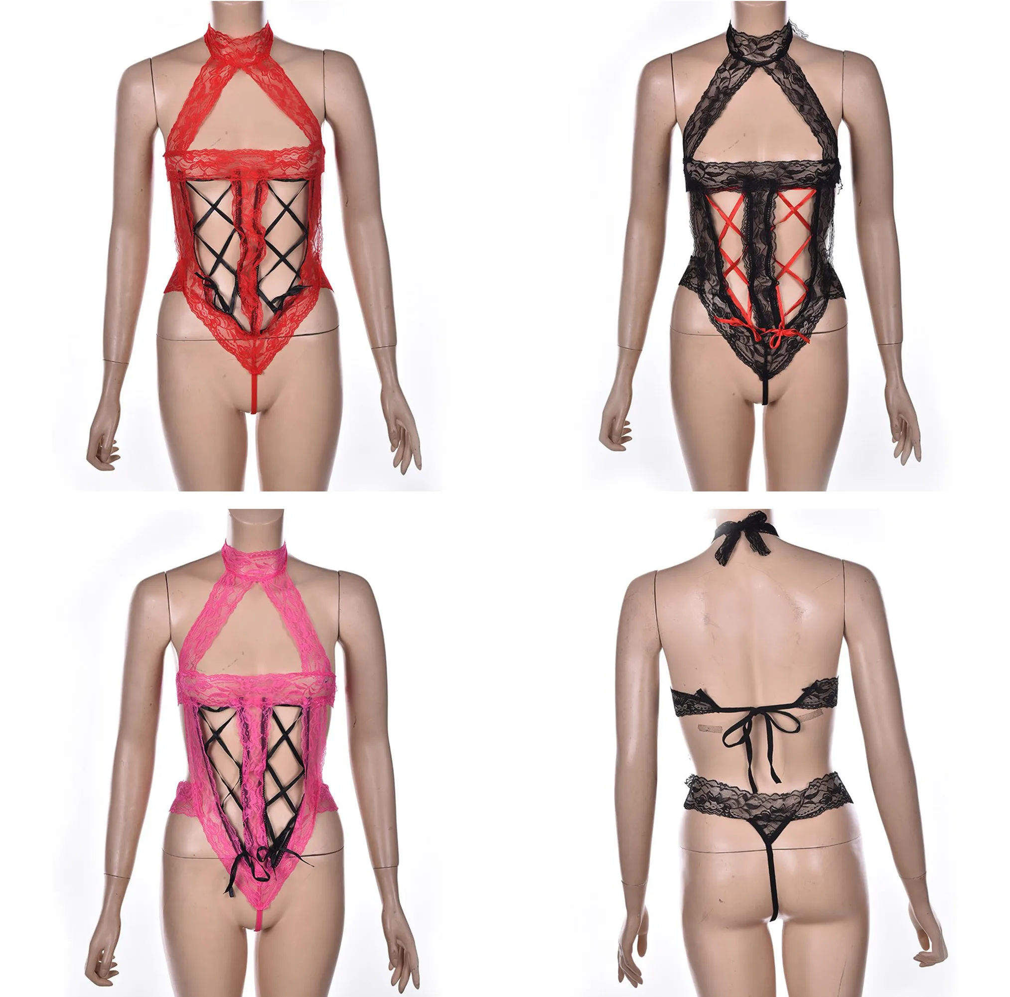 3 цвета кружевное сексуальное нижнее белье с открытой спиной + стринги Цвета в