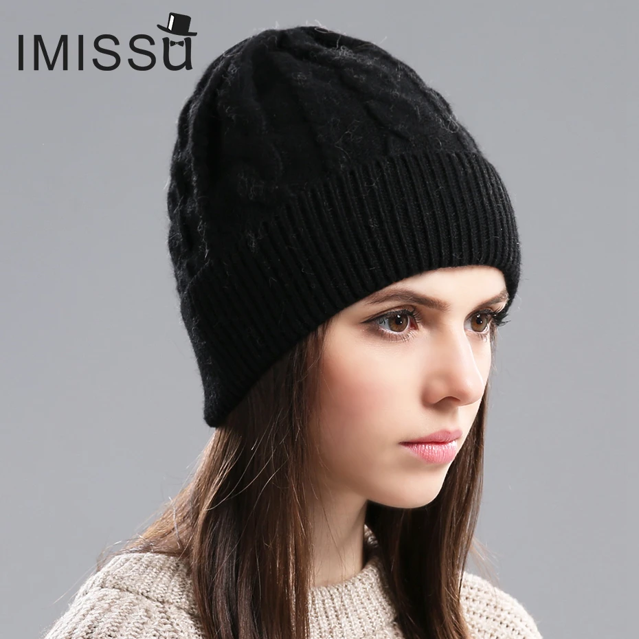 IMISSU Осень Зима Шапочки женские Зимние Шапки Вязаные Шерстяные Skullies Повседневная Cap Твердые Цвета Gorros Капота Роковой Hat для девушки