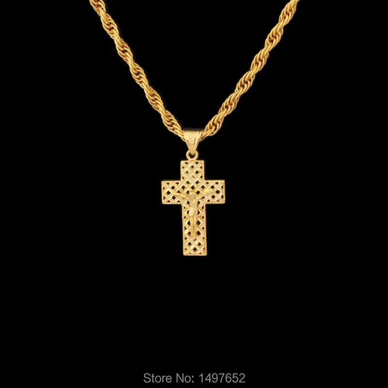 Новое поступление подвеска с крестом Иисуса мужская и женская унисекс золотым