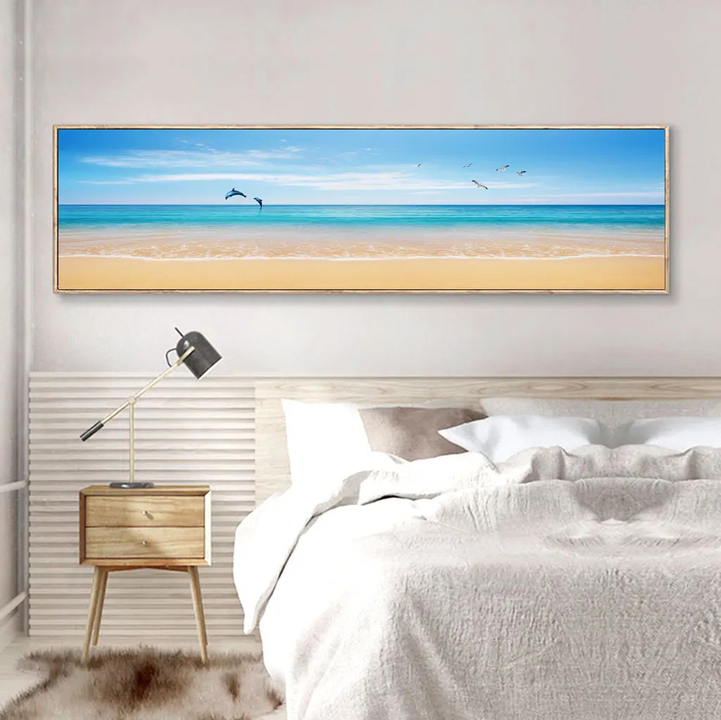 Blue Sea Sunset Painting Beach Landscape Modern Nature picture Canvas art Print for Wall Living Room Bedroom Home Decor No Frame | Дом и сад
