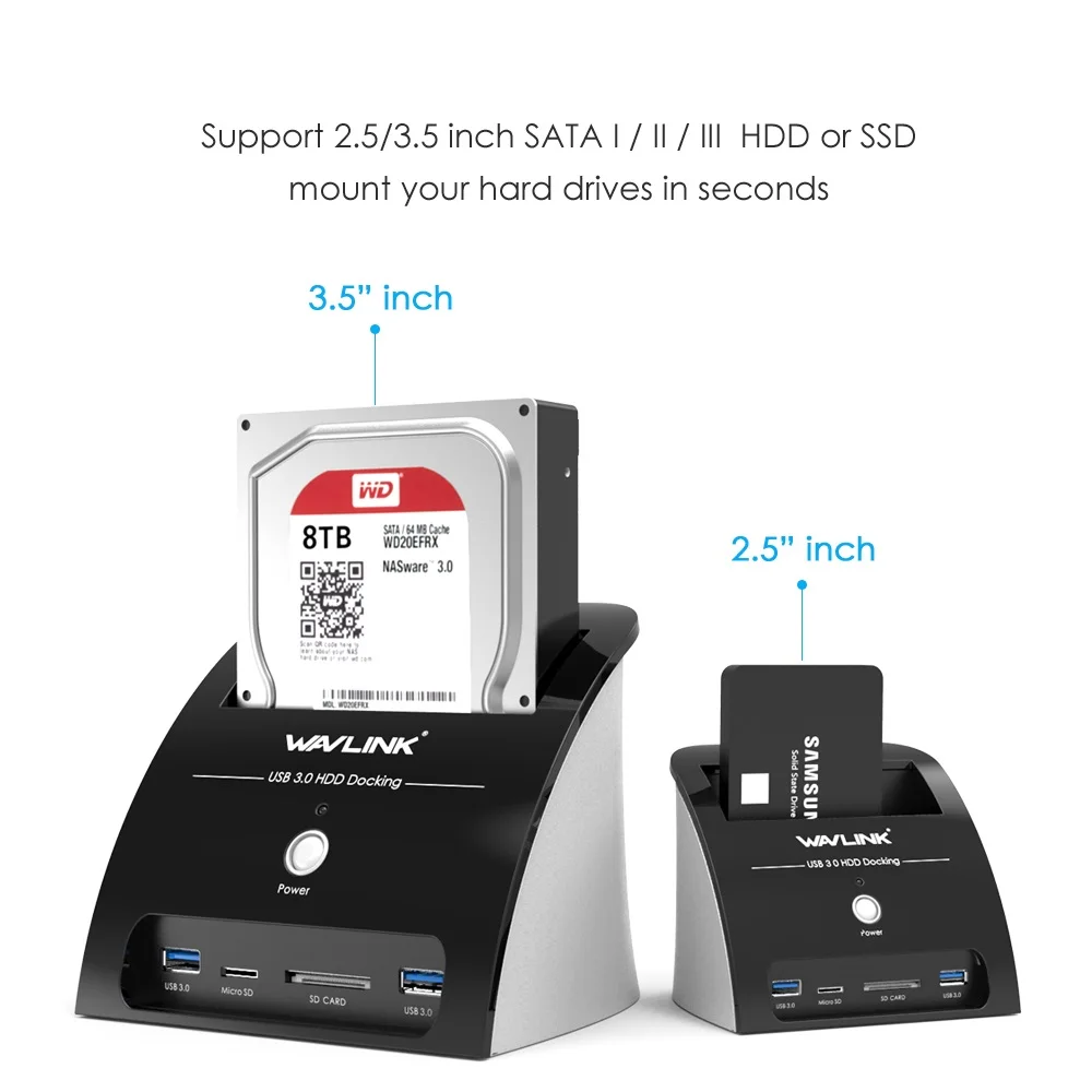 Wavlink 2," 3,5" SATA HDD док-станция USB 3,0 концентратор жесткий диск Внешний корпус кардридер слот Micro SD для 2," 3,5" HDD SDD