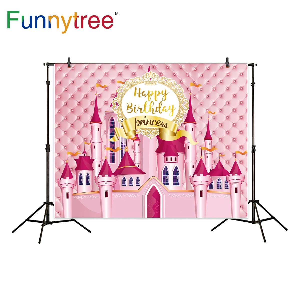 Фоны Funnytree для фотостудии День рождения розовый замок принцесса стеганый фон