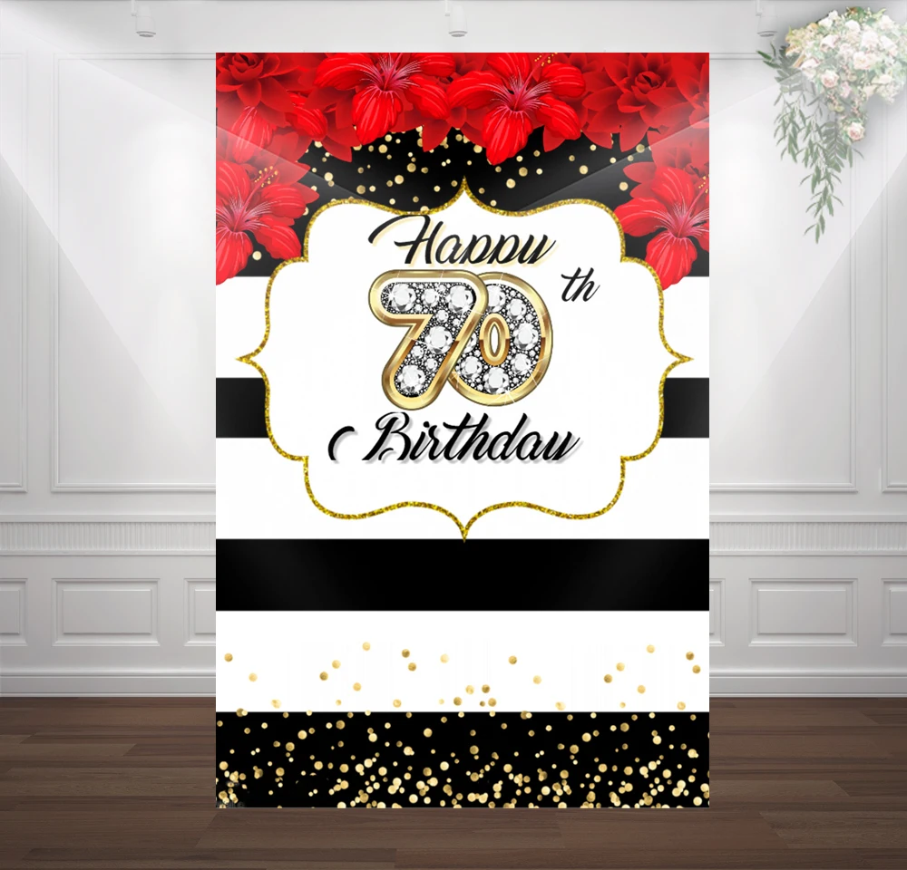 HUAYI день рождения 70 черно-белые полосы красные цветы баннер фотография Фон Фото