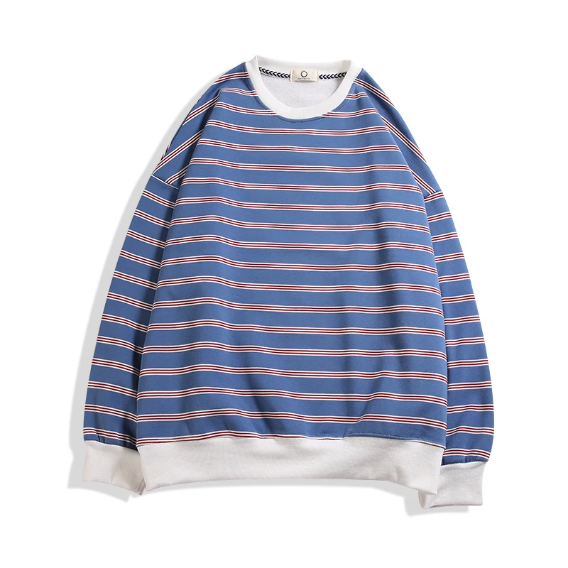 

2018 Men's Casual Stripe Printing Round Neck Long Sleeves Hoodies Cotton Clothes Youth Loose Pullover Sweatshirts Size S-2XL