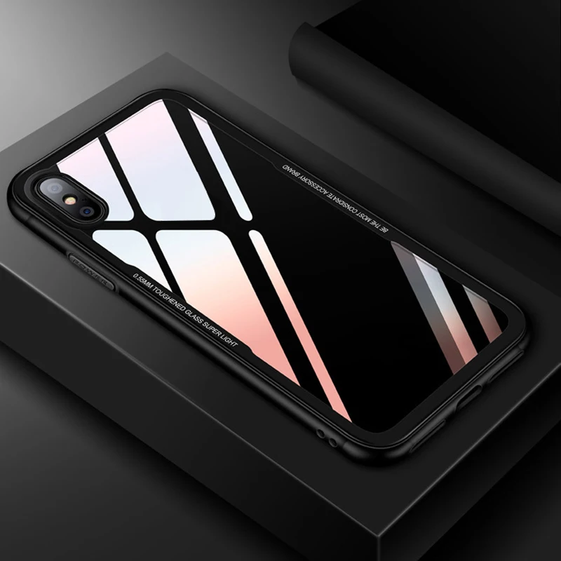 Чехол для телефона из закаленного стекла с мягким краем iphone 7 7Plus 8 8Plus X зеркальный