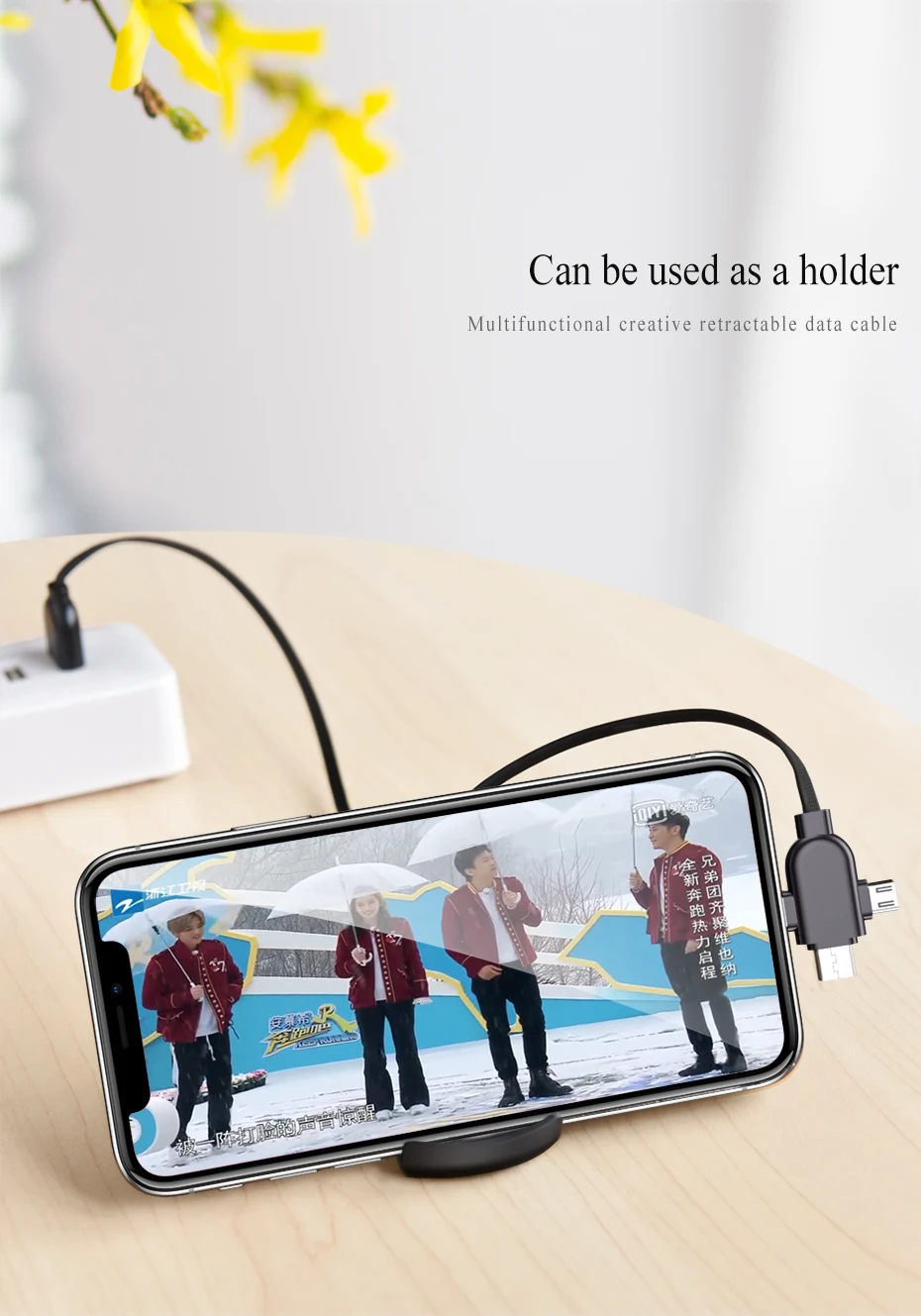 OATSBASF 3 в 1 usb кабель для зарядки для iphone XS MAX Micro type C кабель для oppo find X Для huawei Выдвижная Линия синхронизации данных