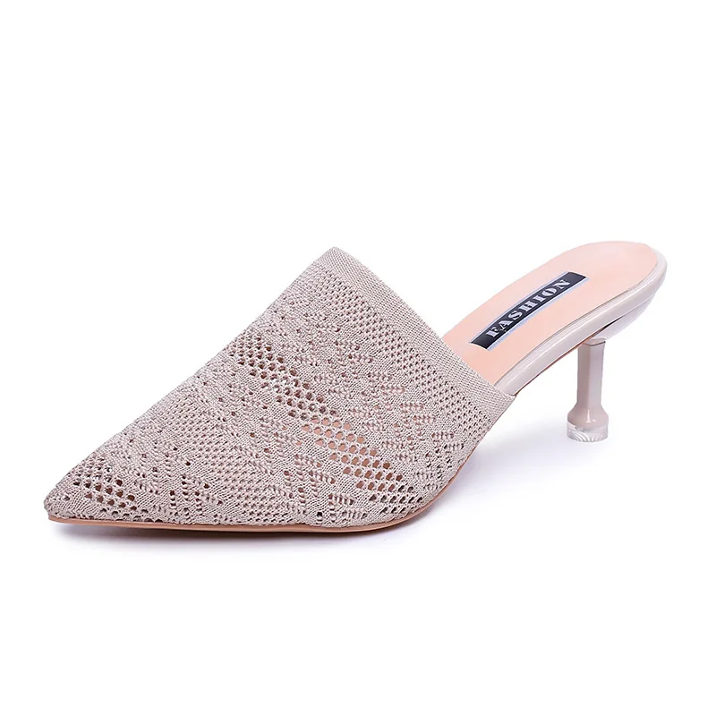 Candy-colored slippers summer new pointed Knit with high heels slippers Female sandals Sandalias femenina Women Shoes