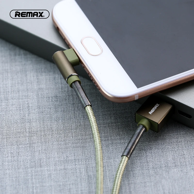 Remax USB кабель для передачи данных угловой металлический зарядный кабель 2,4 А 1 м кабель для быстрой зарядки для xiaomi samsung для iPhone 6 7 8 iPhone x
