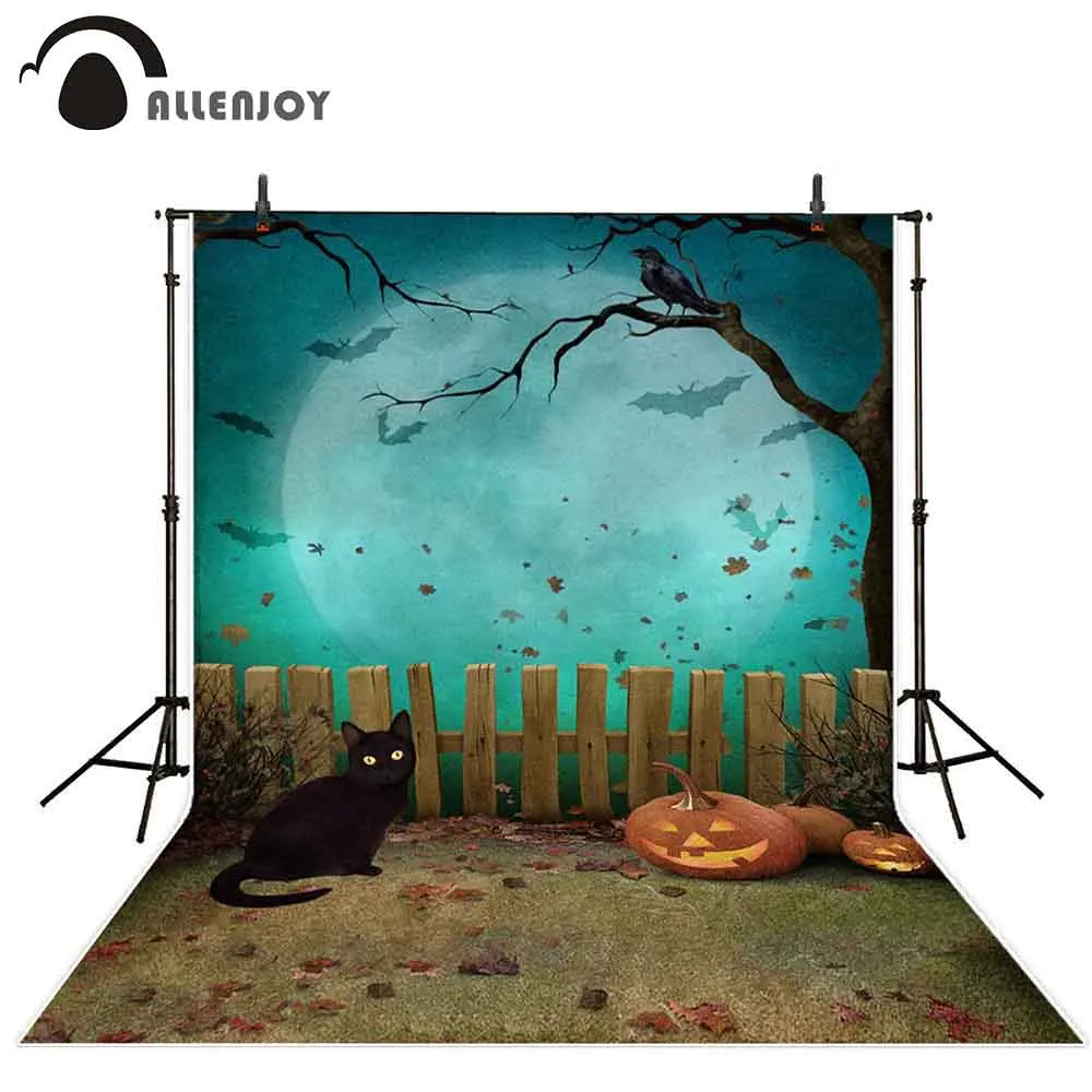 Allenjoy фон для фотографий Хэллоуин Тыква осень Луна кошка забор дерево летучая
